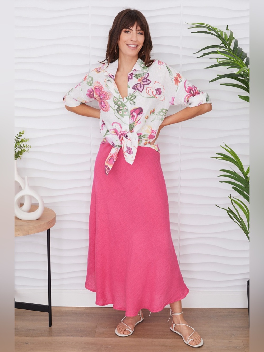 (113002-FUC) SOLID LINEN MIDI SKIRT - Picture 4 of 4